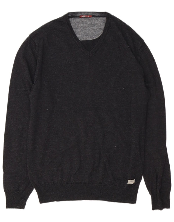 Maglione da uomo con scollo a V Carrera in lana merino grigio medio