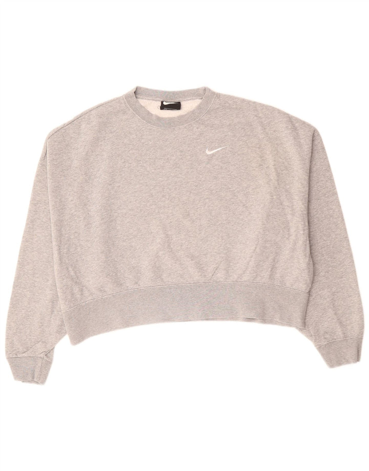 NIKE Felpa corta oversize da donna, maglione UK 10 piccolo cotone grigio