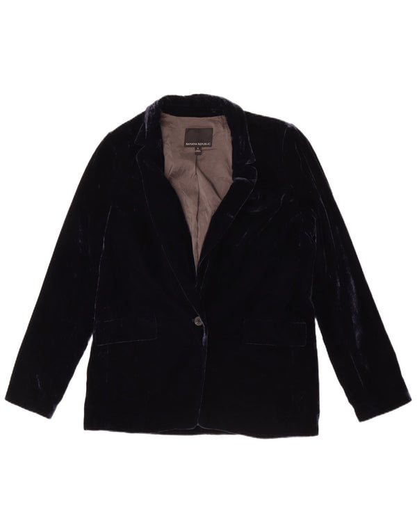 Banana Republic Womens 1 Button Velvet Blazer Jacket US 6 Medium Navy Blue