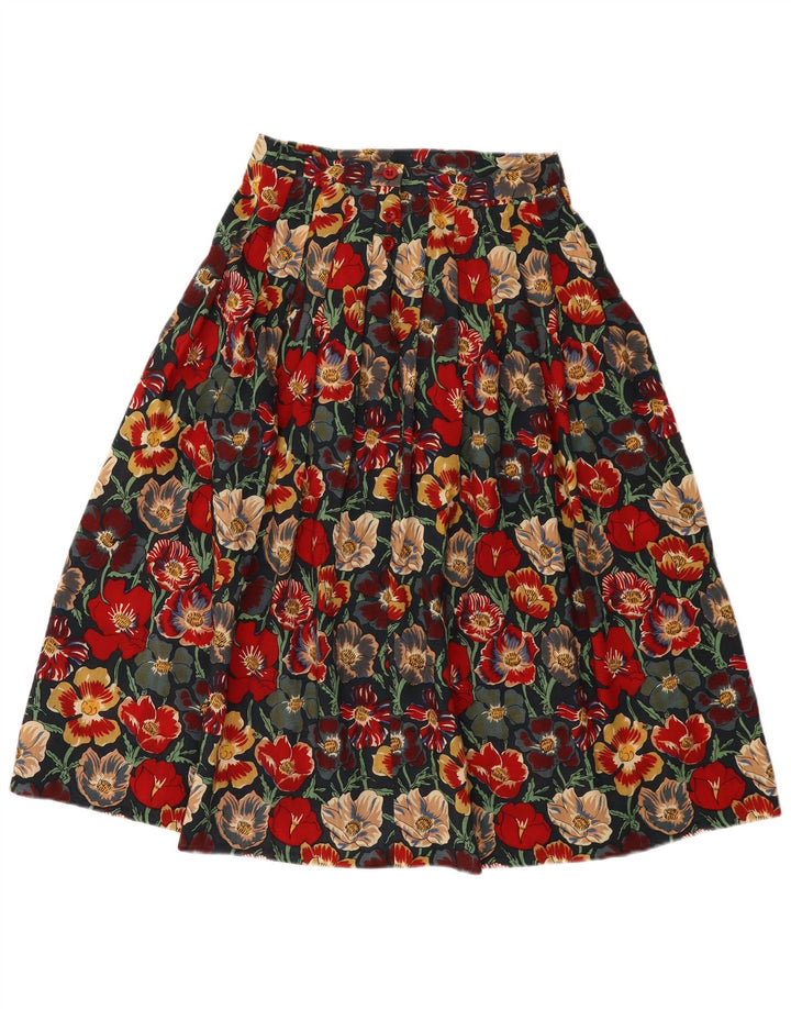 Gonna svasata da donna Jaeger UK 14 media W28 lana floreale multicolore