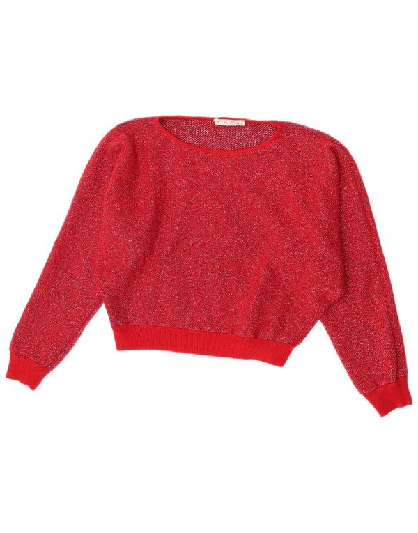 Elle Erre Womens Crop Boat Neck Jumper Sweater UK 14 Medium Red Wool