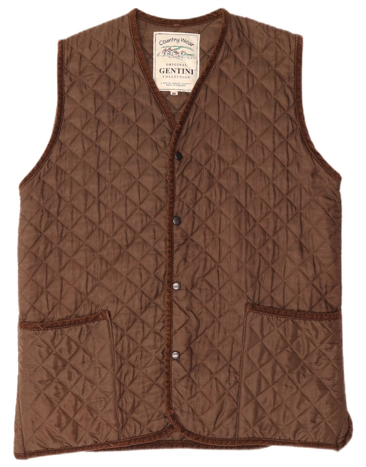 Gilet trapuntato da uomo vintage UK 38 poliestere marrone medio