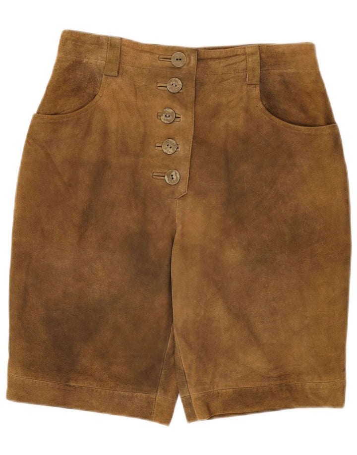 Pantaloncini vintage in pelle scamosciata a vita alta da donna W30 in pelle beige media