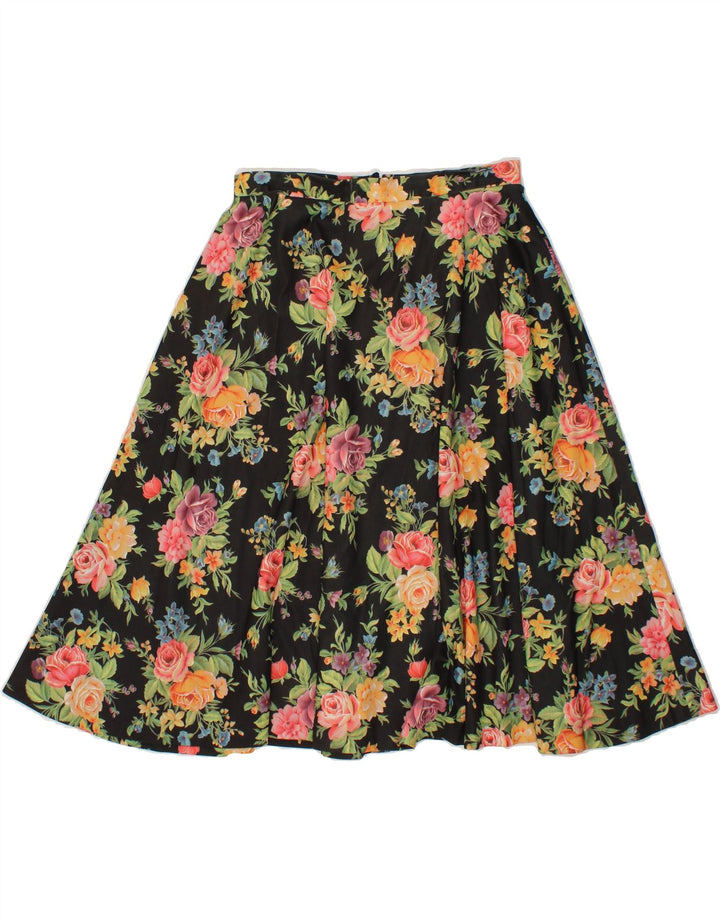 VINTAGE Womens A-Line Skirt W28 Medium Black Floral Vintage Vintage and Second-Hand Vintage from Messina Hembry 
