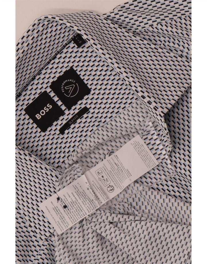 Camicia slim fit da uomo Hugo Boss taglia 41 16 grande poliammide geometrica blu