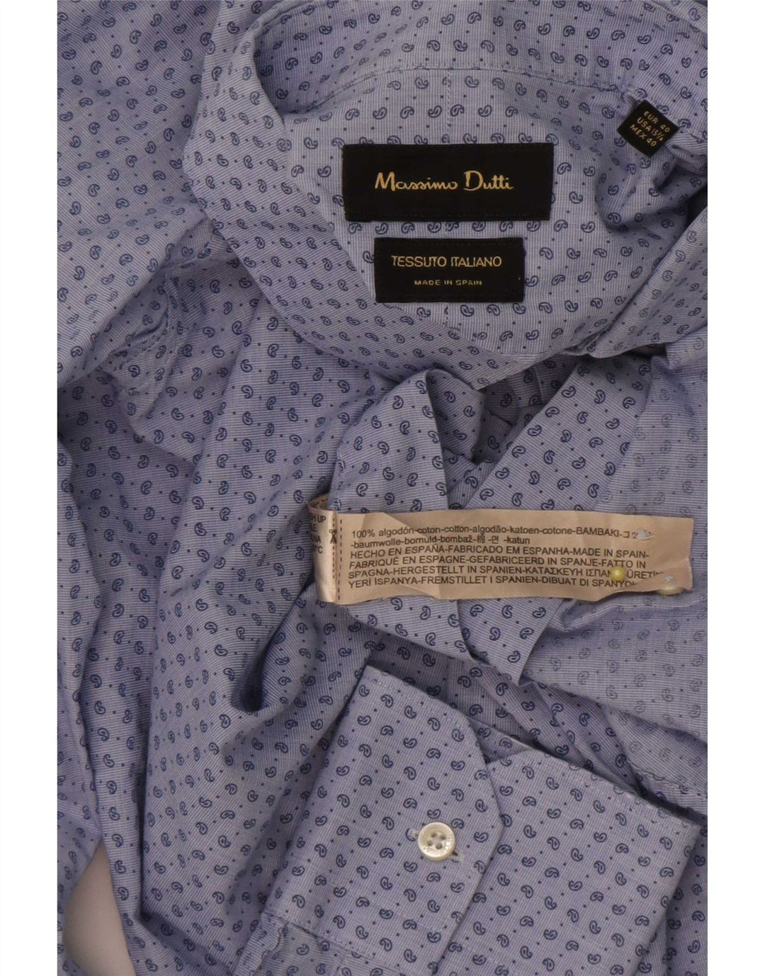 Camicia da uomo Massimo Dutti taglia 40 15 3/4 cotone Paisley blu medio