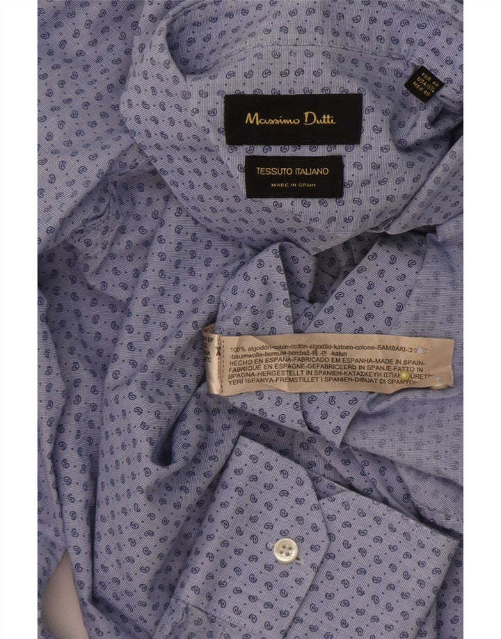 Camicia da uomo Massimo Dutti taglia 40 15 3/4 cotone Paisley blu medio