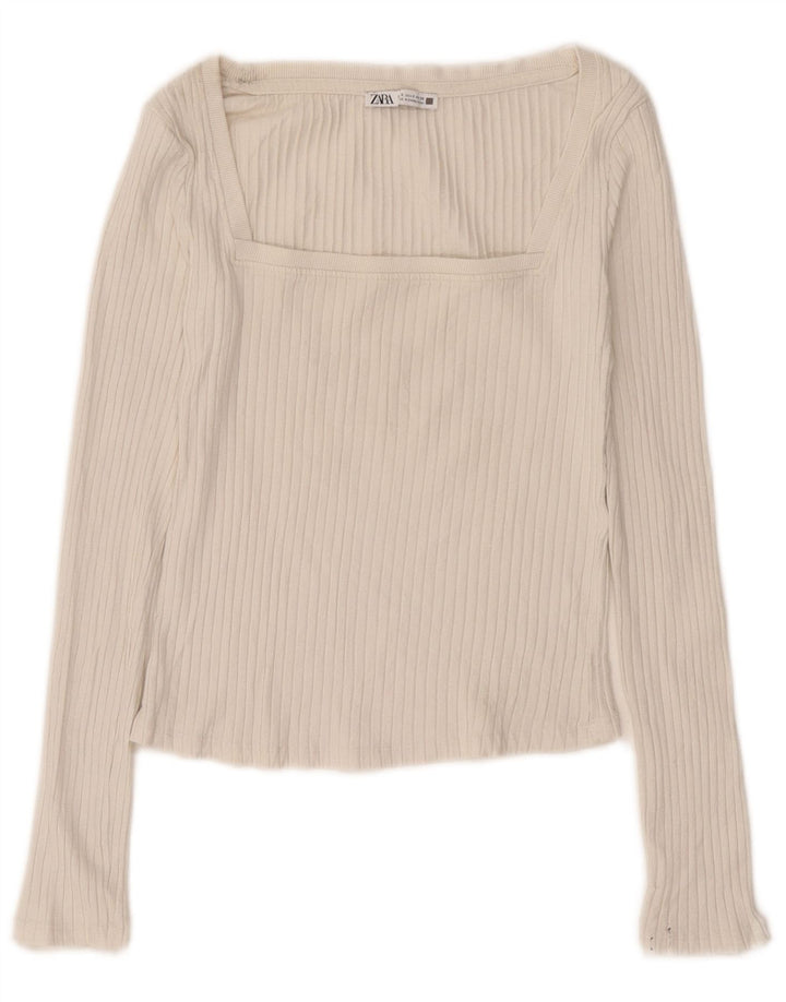 Top corto da donna Zara manica lunga UK 10 piccolo beige