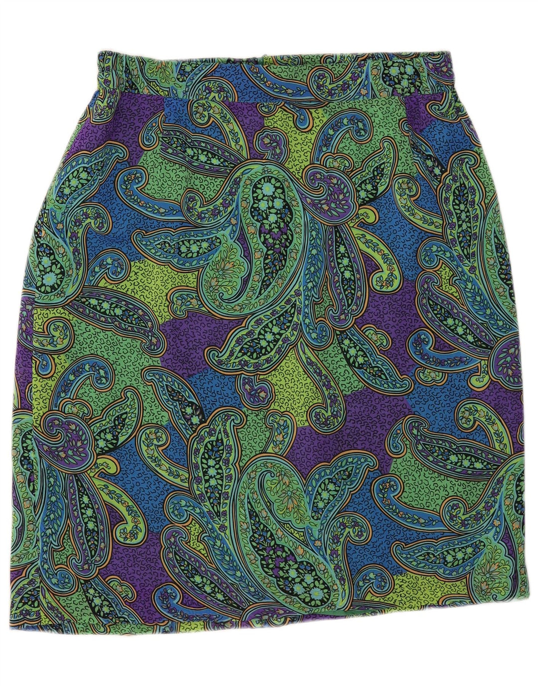 Gonna a tubino vintage da donna IT 44 media W34 poliestere verde paisley
