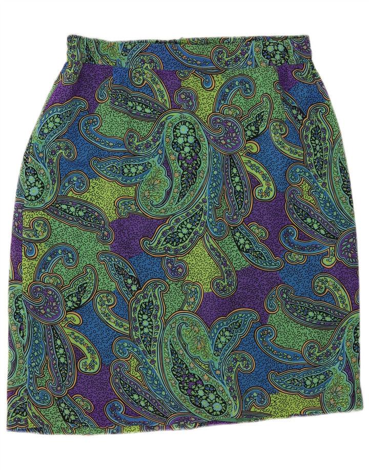 Gonna a tubino vintage da donna IT 44 media W34 poliestere verde paisley