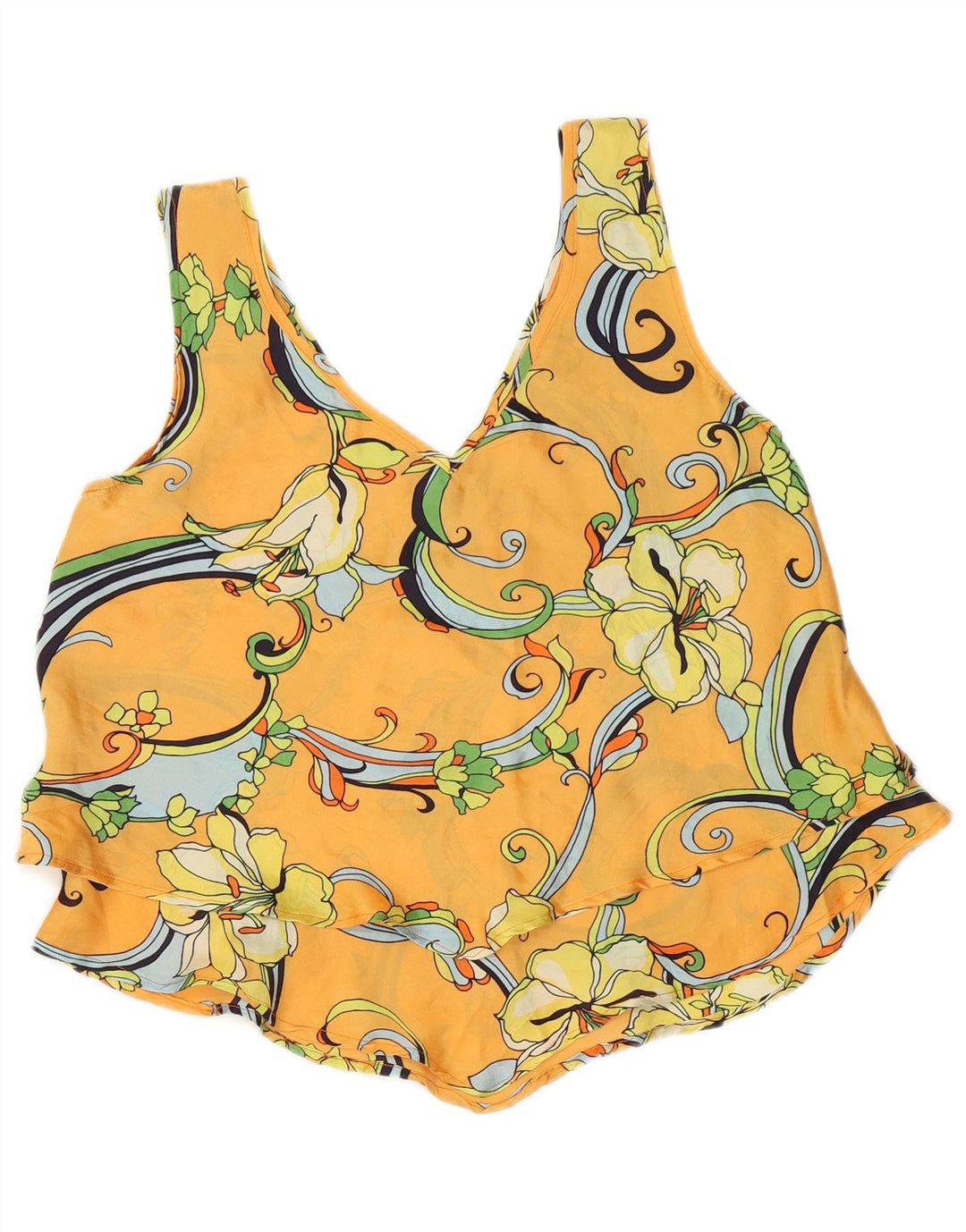 Camicetta senza maniche vintage da donna Top UK 14 Arancione medio floreale