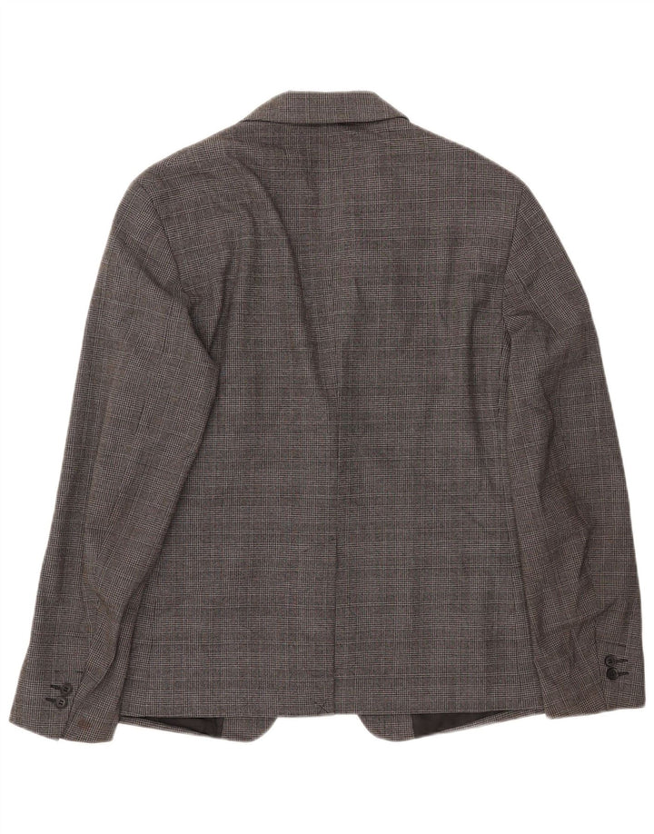 ZARA Giacca Blazer a 1 Bottone da Uomo EU 50 Poliestere Pied De Poule Grigio Medio