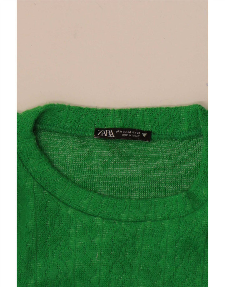 Top corto da donna Zara manica lunga UK 12 verde medio