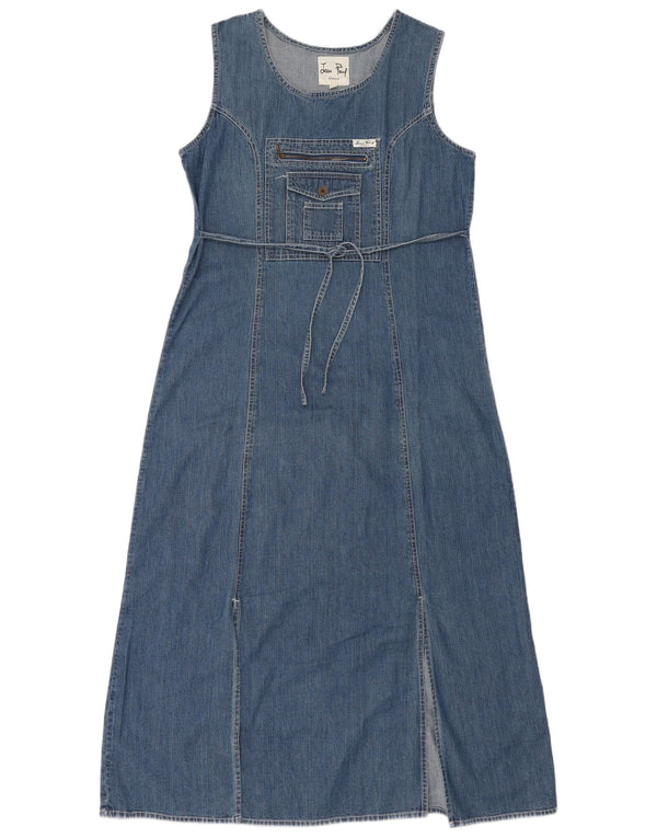 Abito in denim maxi senza maniche da donna Jean Paul UK 14 grande cotone blu