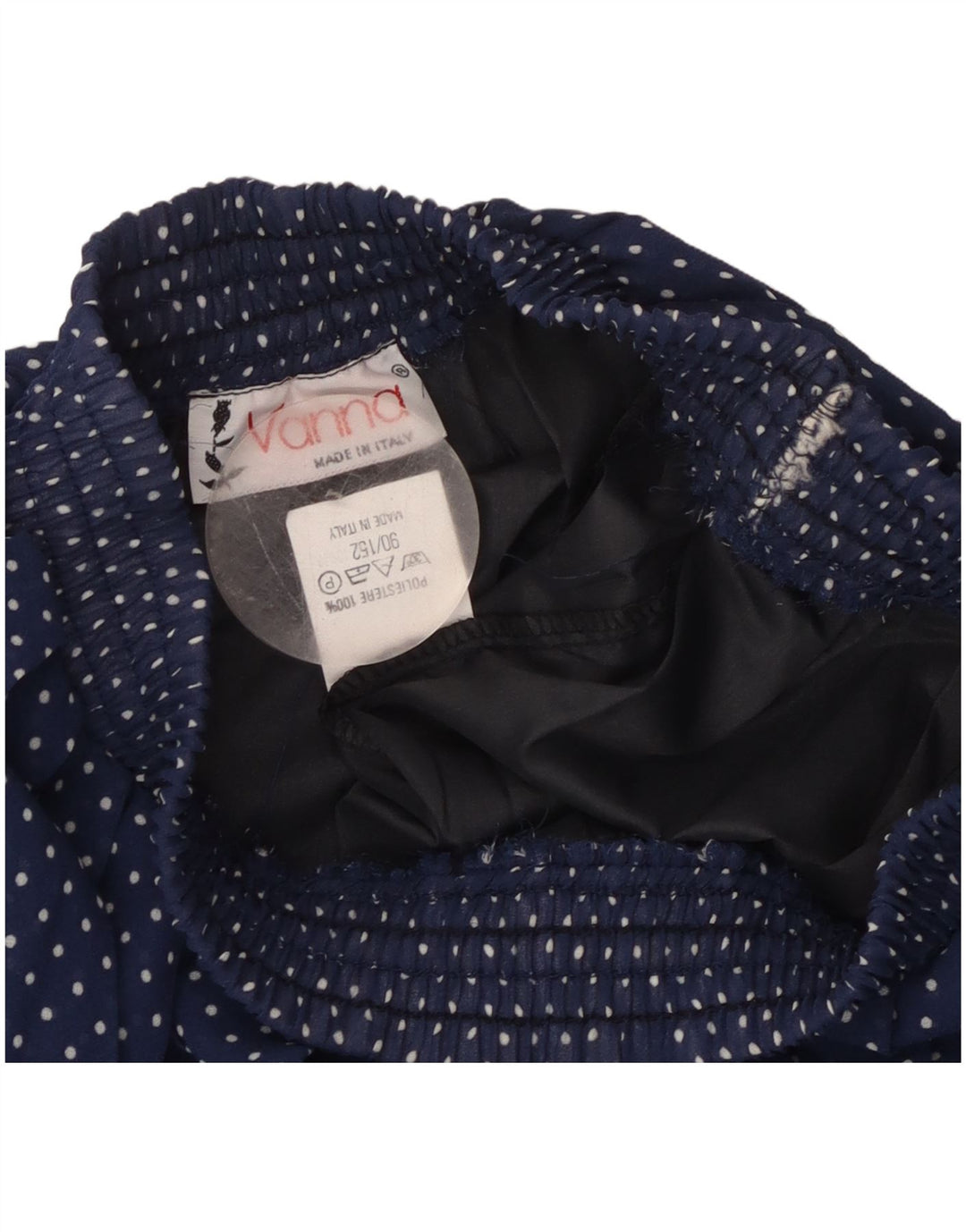 Gonna a pieghe vintage da donna W26 piccola in poliestere a pois blu navy