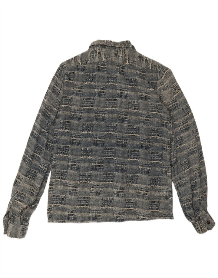 Camicia vintage da donna UK 12 blu medio geometrico