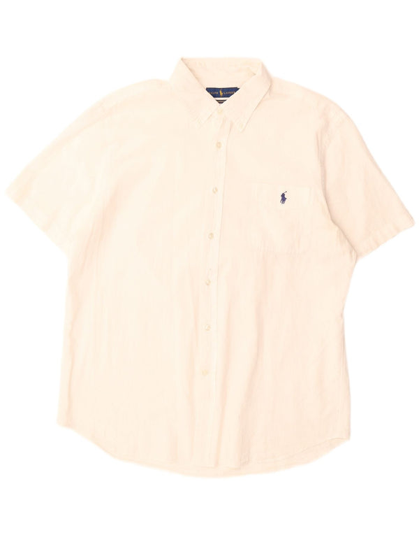 Camicia a maniche corte Seersucker da uomo Ralph Lauren XL in cotone bianco