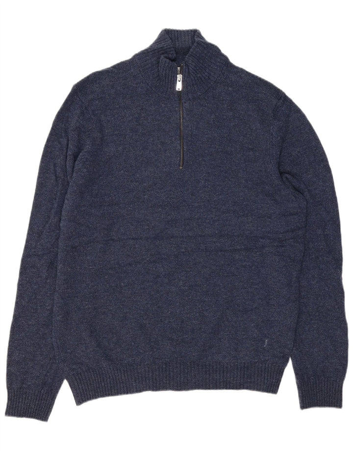 Maglione da uomo Marks & Spencer con zip e collo grande blu navy classico