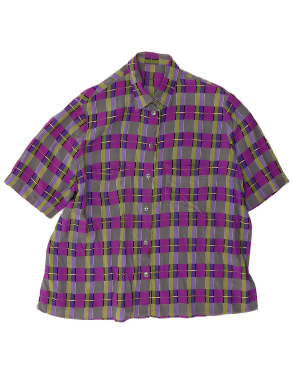 Camicetta camicia a maniche corte da donna vintage UK 14 grande plaid multicolore