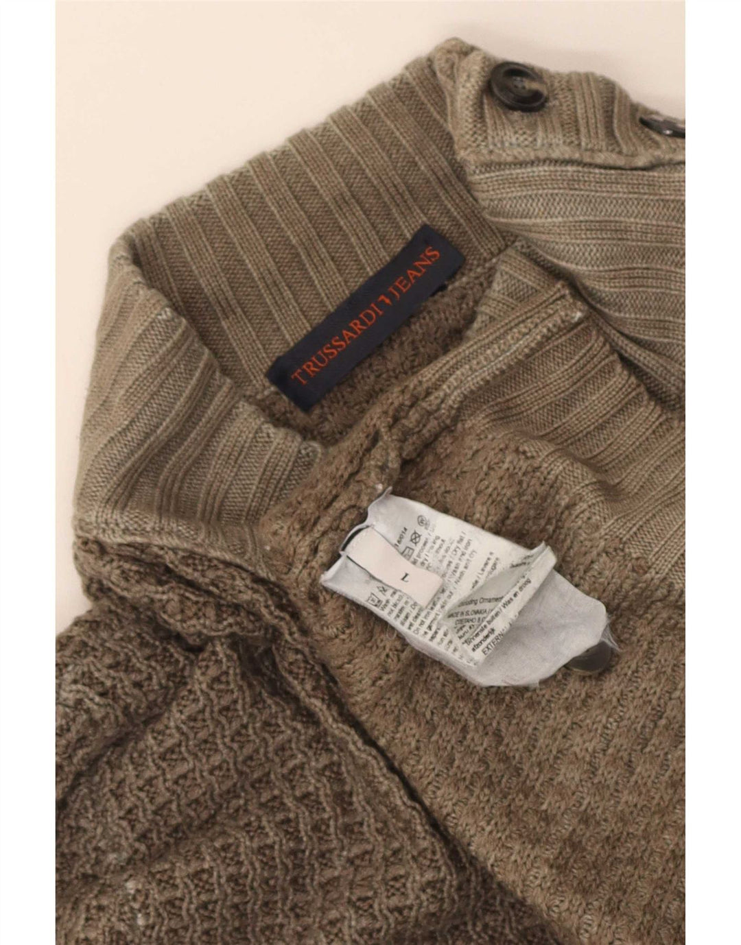 Trussardi Jeans Uomo Maglione Dolcevita Maglione Grande Lana Kaki