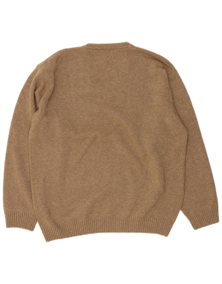 Sergio Tacchini Maglione da uomo con scollo a V grande in lana marrone