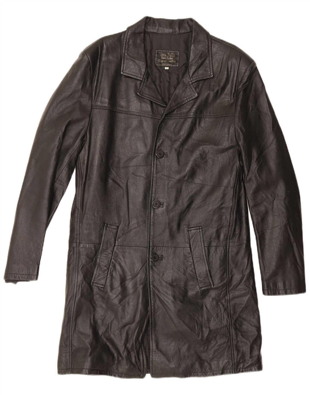 Cappotto in pelle da uomo vintage UK 38 in pelle nera media
