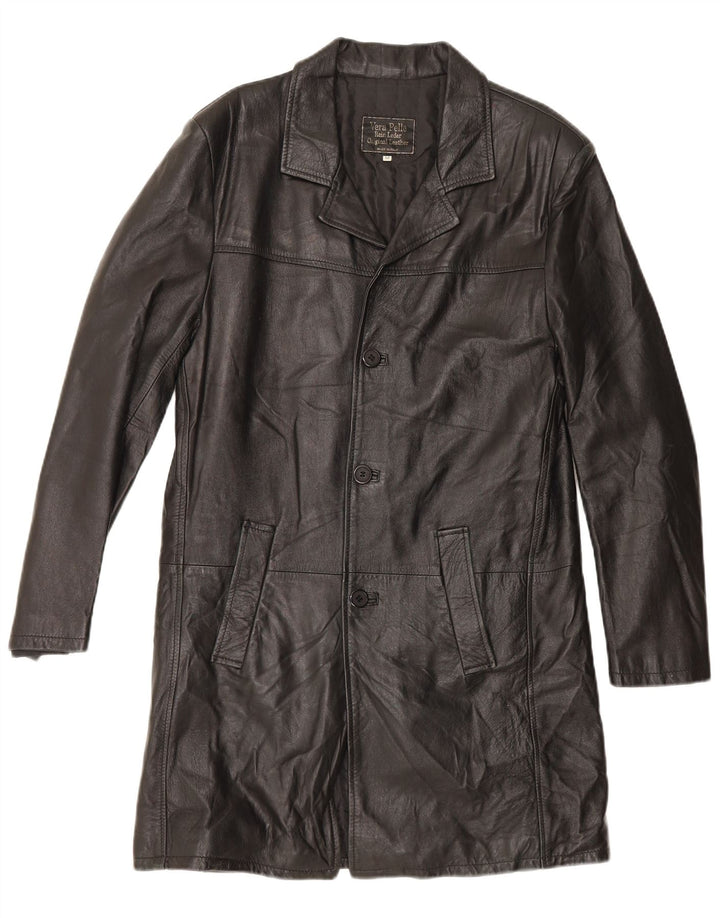 Cappotto in pelle da uomo vintage UK 38 in pelle nera media