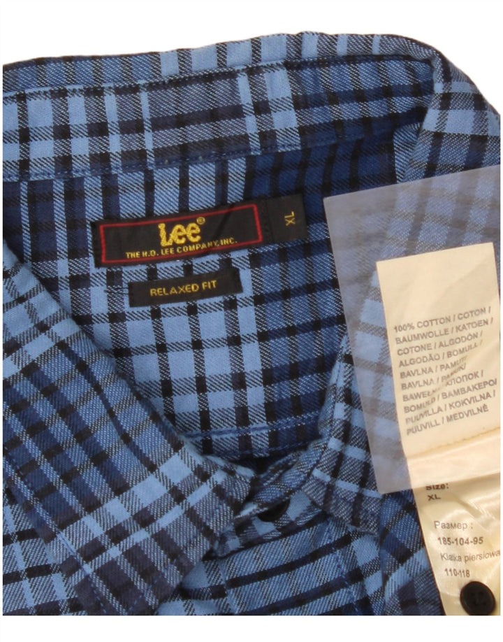 LEE Mens Relaxed Fit Flannel Shirt XL Navy Blue Check Cotton