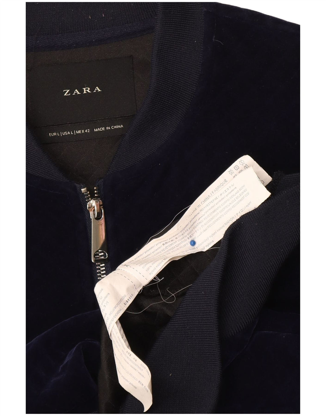 Giubbotto bomber in velluto da uomo Zara UK 40 grande poliestere blu navy