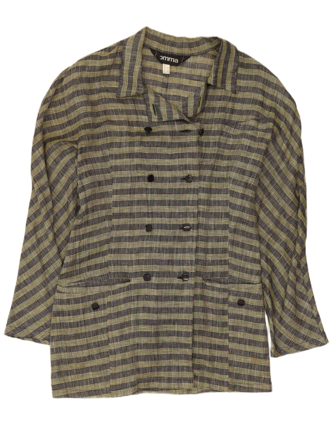 Virgola, giacca blazer doppiopetto da donna UK 14 grande lana a quadri gialli