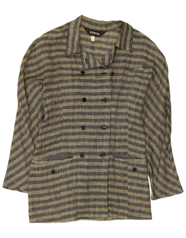 Comma, Womens Double Breasted Blazer Jacket UK 14 Large Yellow Check Wool