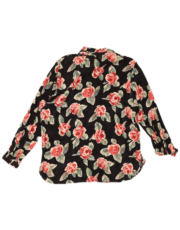 Camicetta camicia vintage da donna EU 46 XL viscosa floreale nera