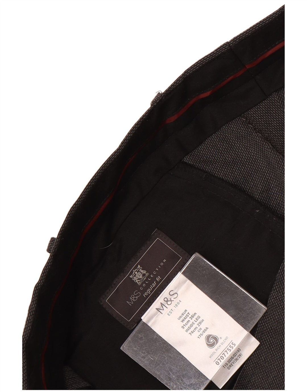 Pantaloni da abito dritti da uomo Marks & Spencer vestibilità regolare W36 L29 lana grigia