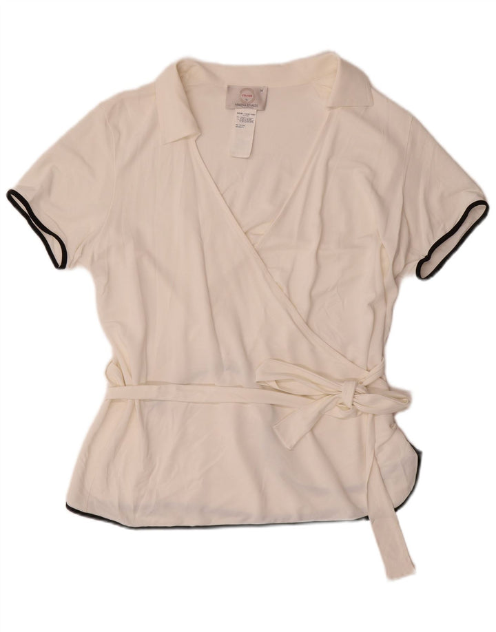 MARINA RINALDI Camicia a maniche corte avvolgente da donna Camicetta UK 14 Medio Bianco