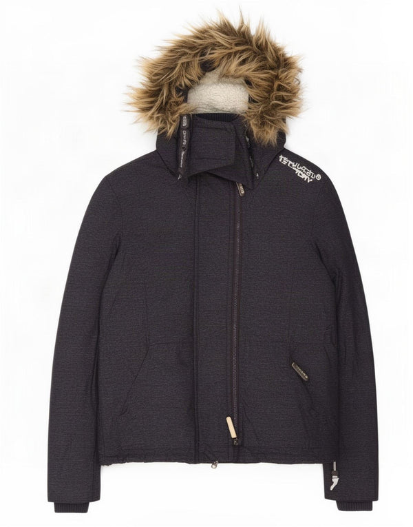 Giacca a vento con cappuccio da donna Superdry UK 12 Poliestere grigio medio