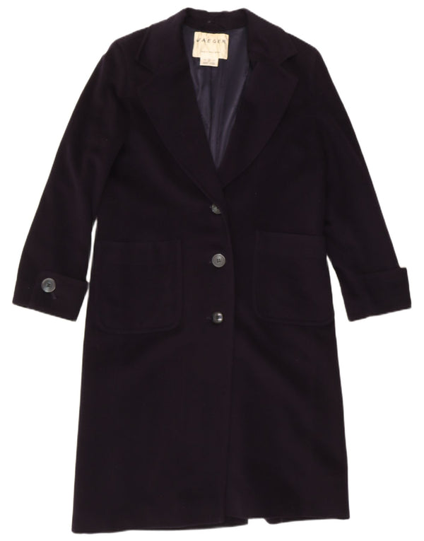 JAEGER Womens Overcoat UK 8 Small Navy Blue Wool