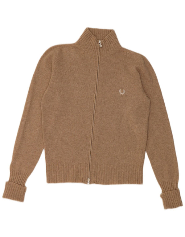 Maglione cardigan da donna Fred Perry UK 14 Lana merino beige grande