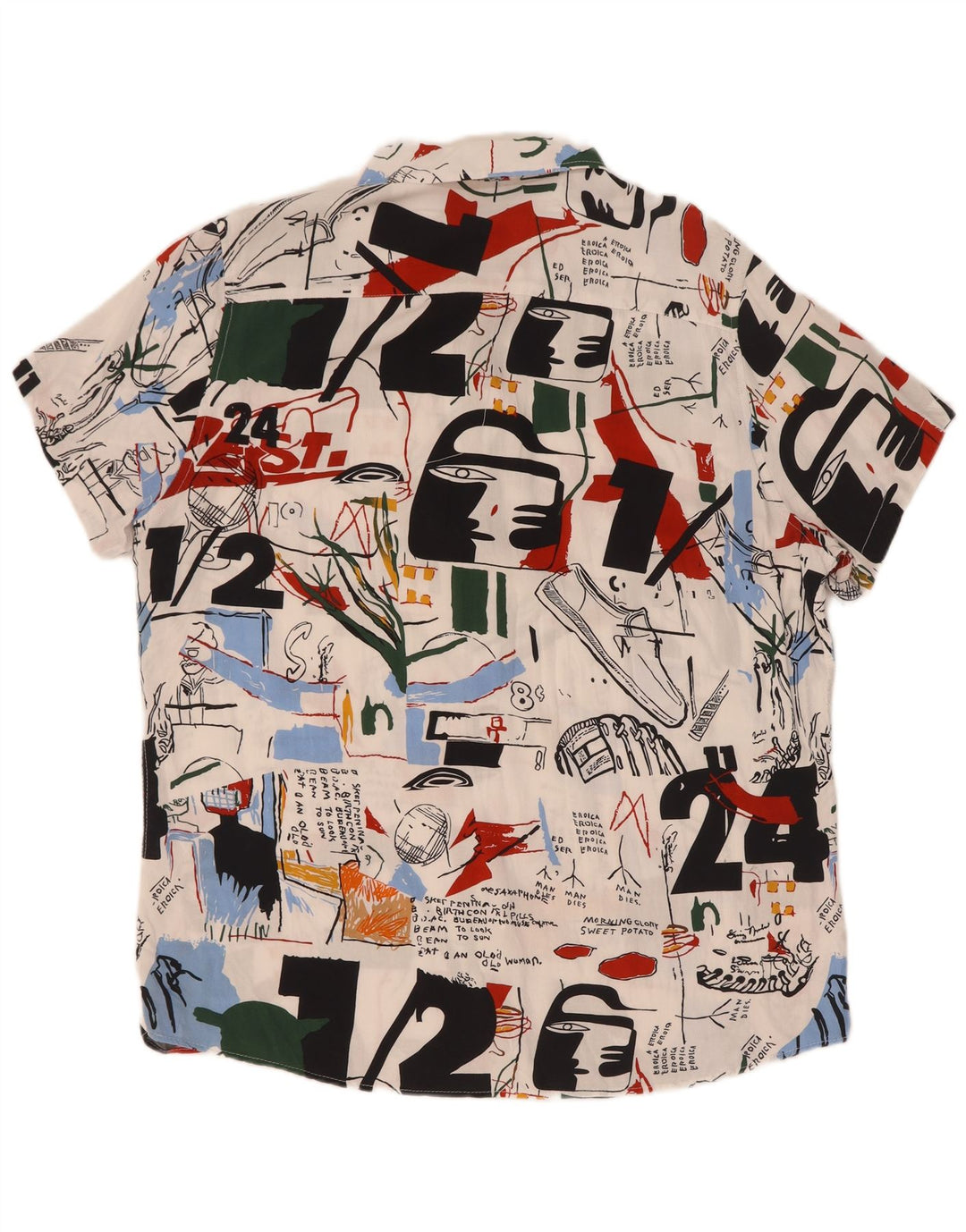 Camicia a maniche corte vintage da uomo con motivo astratto XL in viscosa multicolore