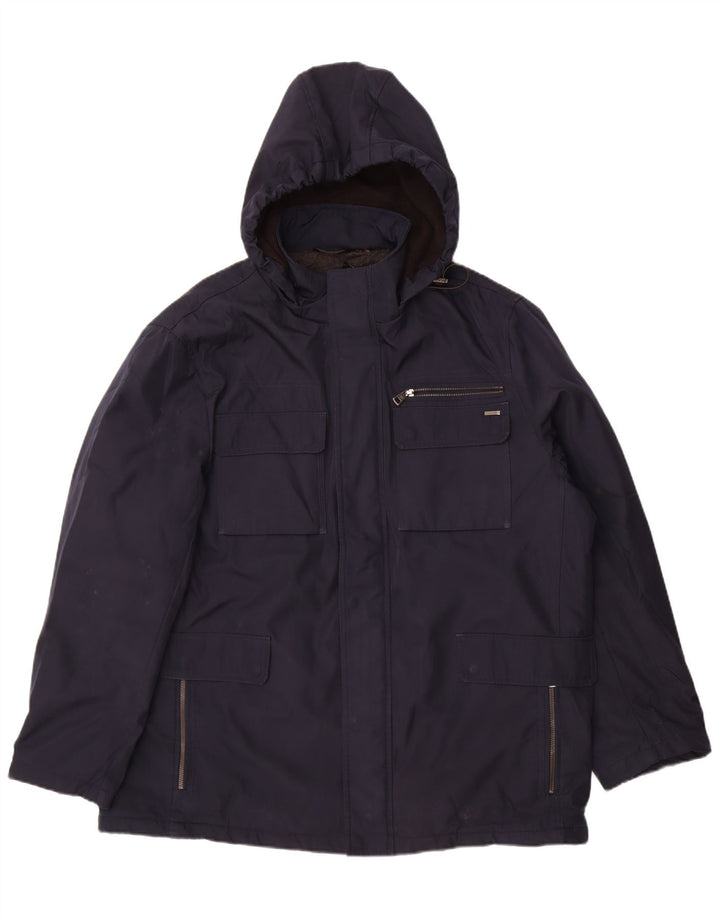 Giacca a vento con cappuccio da uomo Calvin Klein UK 42 XL poliestere blu navy