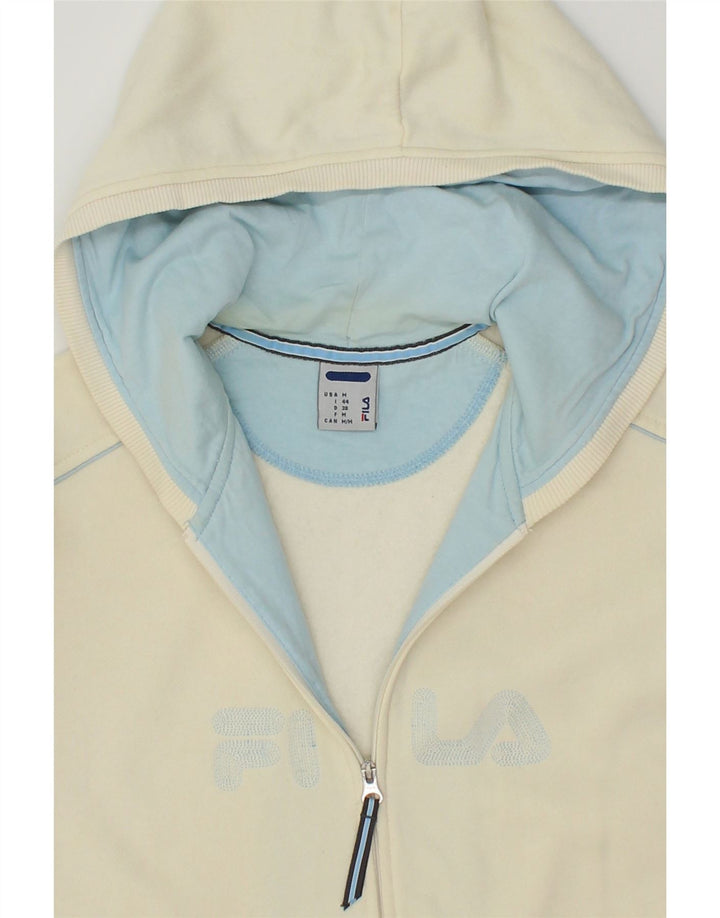FILA Womens Graphic Zip Hoodie Sweater IT 44 Medium Off White Cotton Vintage Fila and Second-Hand Fila from Messina Hembry 