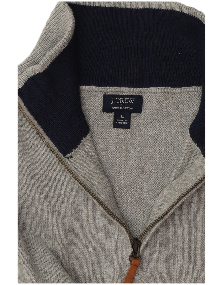 J. CREW Maglione da uomo con zip e collo grande in cotone grigio