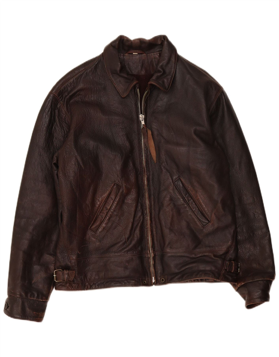 Giacca in pelle vintage da uomo IT 48 Marrone medio