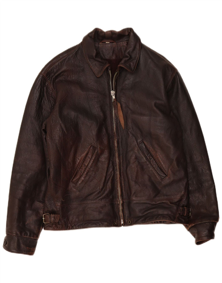 Giacca in pelle vintage da uomo IT 48 Marrone medio