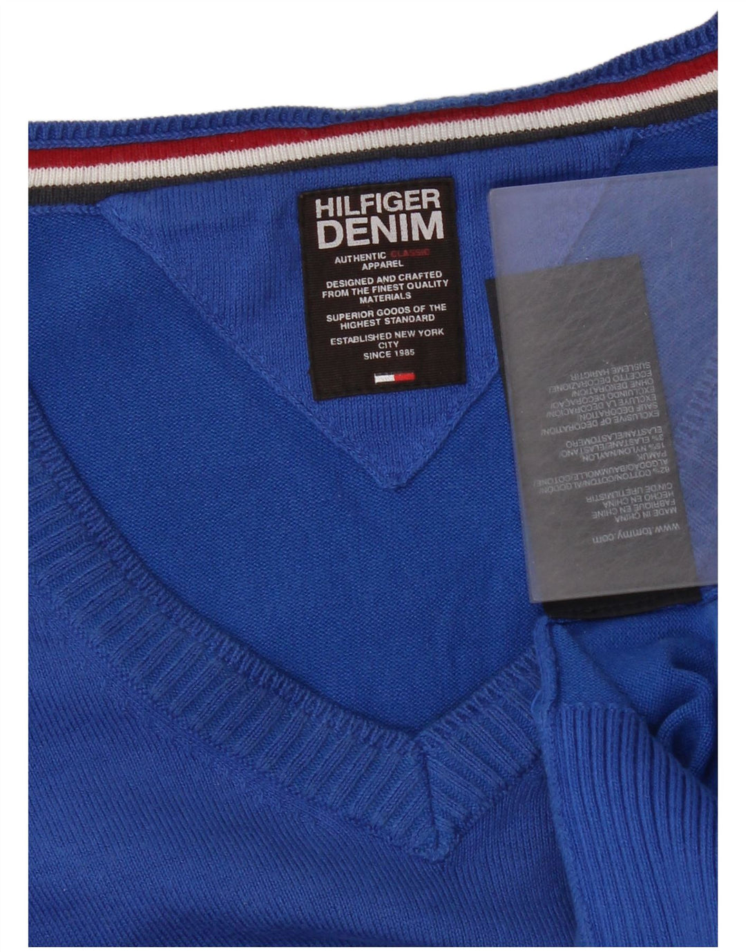 Maglione maglione con scollo a V da uomo Tommy Hilfiger in cotone blu medio