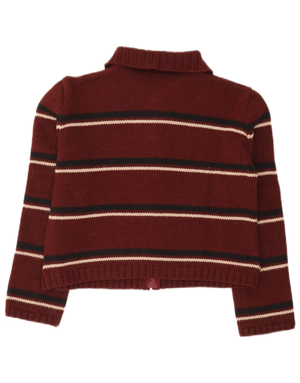 Maglione cardigan corto da donna Onyx UK 14 Acrilico a righe bordeaux medio