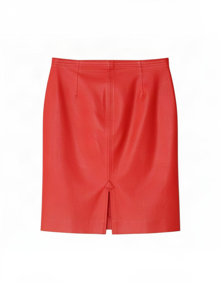 Gonna in pelle vintage da donna grande W32 rossa