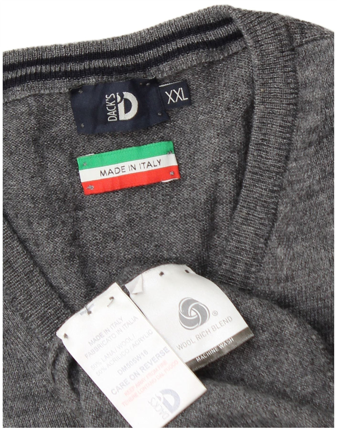 Maglione da uomo con scollo a V Dack's 2XL in lana grigia