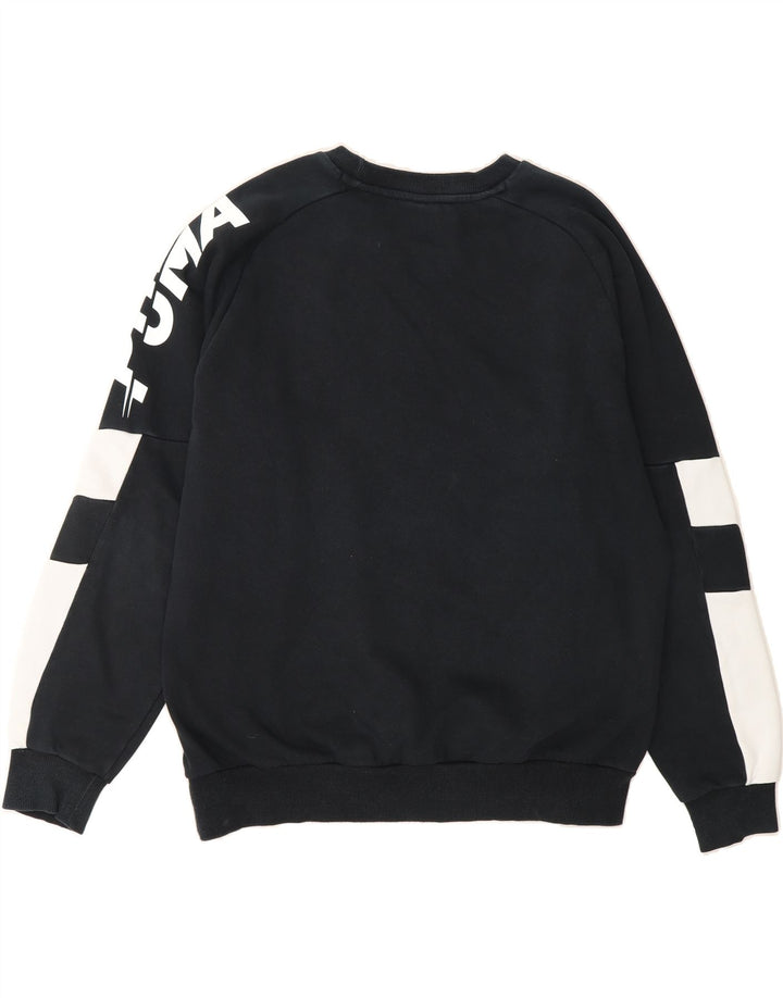 PUMA Mens Graphic Sweatshirt Jumper Medium Black Colourblock Cotton Vintage Puma and Second-Hand Puma from Messina Hembry 