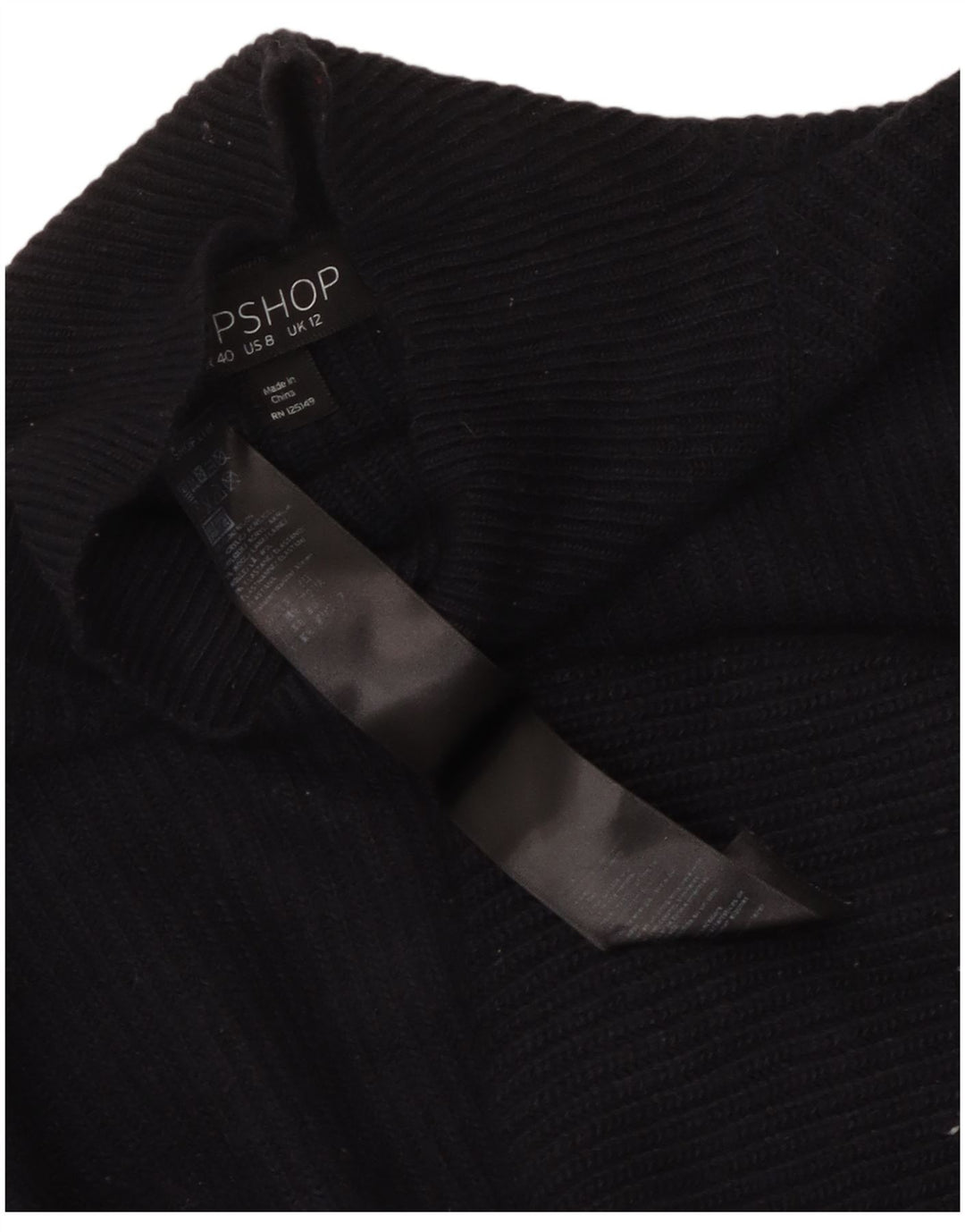 Topshop Maglione da donna con collo alto e corto UK 12 Nylon blu navy medio