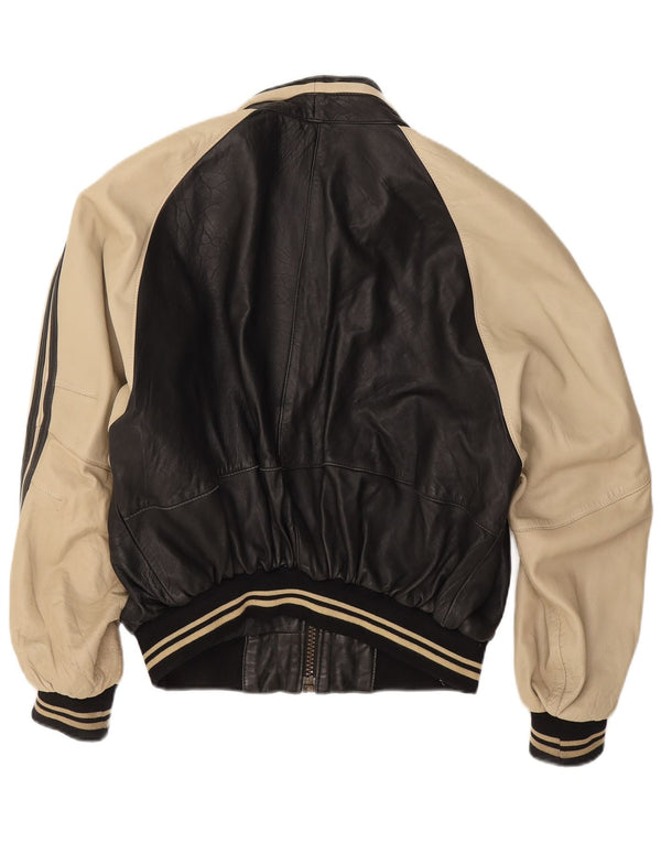 Giacca in pelle vintage da uomo UK 38 Pelle di agnello color block media nera